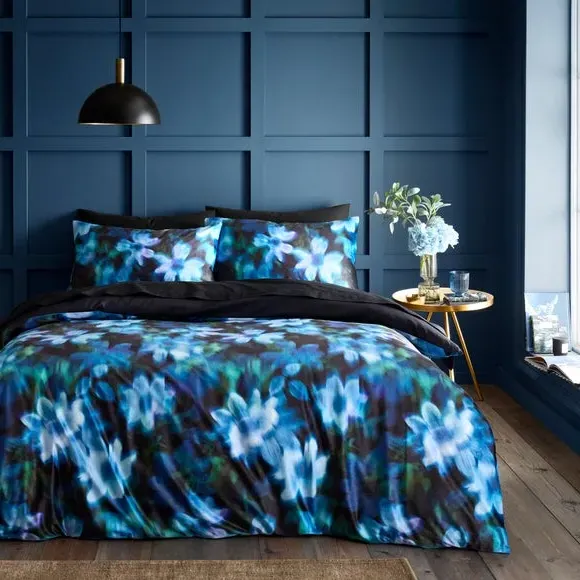Palm House Ditsy Duvet Cover & Pillowcase Set - Navy Blue, Velour product
