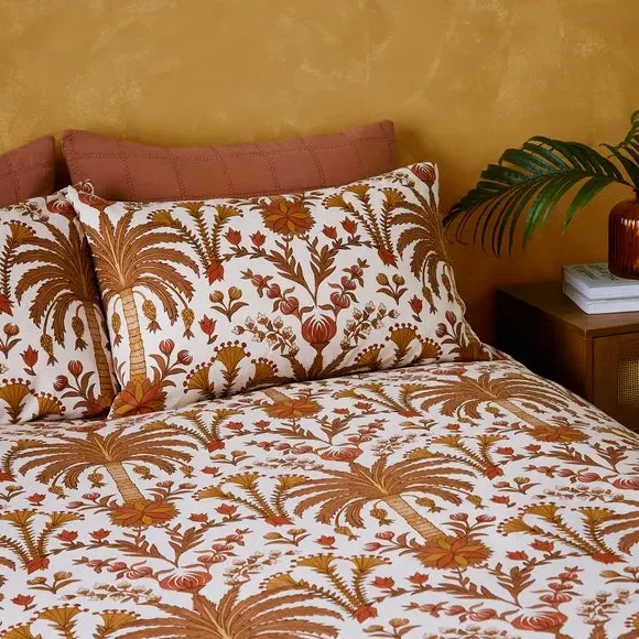 Palma Tropics Duvet Cover and Pillowcase Set - Ochre, Cotton alternate view