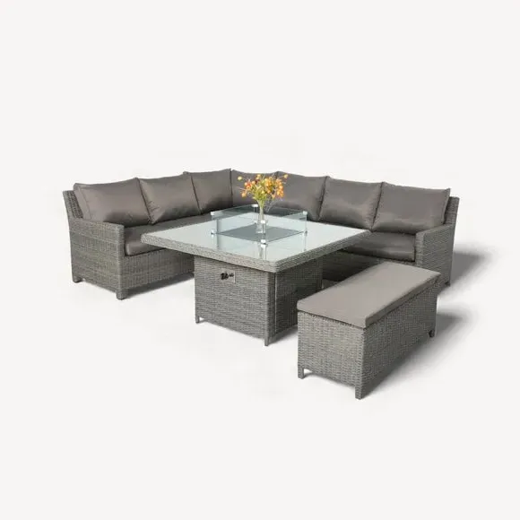 Paris 7-Piece Modular Corner Dining Set with Square Fire Pit - Slate Grey alternate view