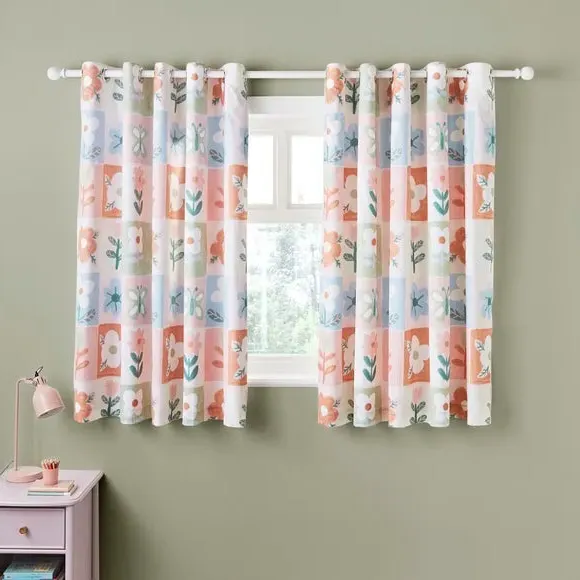 Patchwork Blackout Eyelet Curtains - Pink, Polycotton alternate view