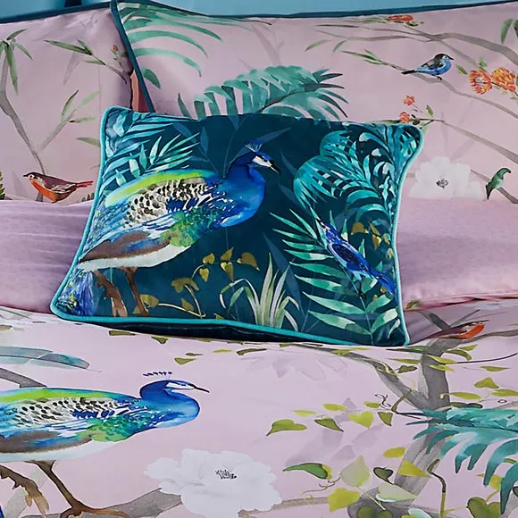 Square Filled Cushion with Peacock Print - Green alternate view