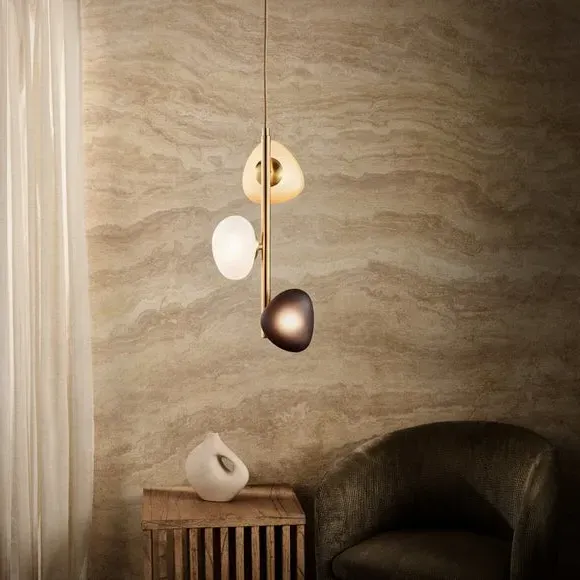 Pebble 3-Light Adjustable Pendant Light - Multicolor, Satin Gold alternate view