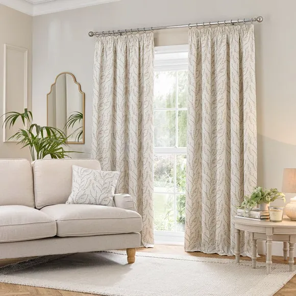 Pencil Pleat Curtains Embroidered - Natural alternate view