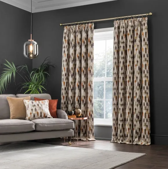 Pencil Pleat Curtains - Natural, Cut Velvet alternate view