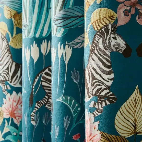 Utopia Pencil Pleat Curtains - Teal Blue, Velour by Dunelm, image 3