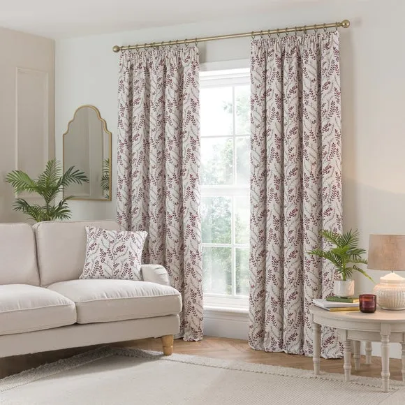 Shimla Embroidered Floral Pencil Pleat Curtains - Red alternate view