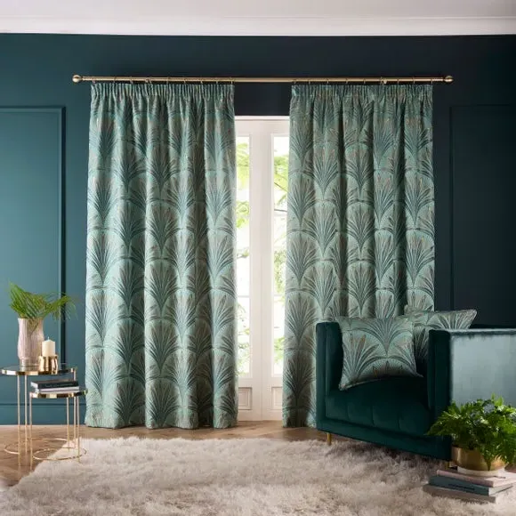 Pencil Pleat Curtains with Fan Design - Green alternate view