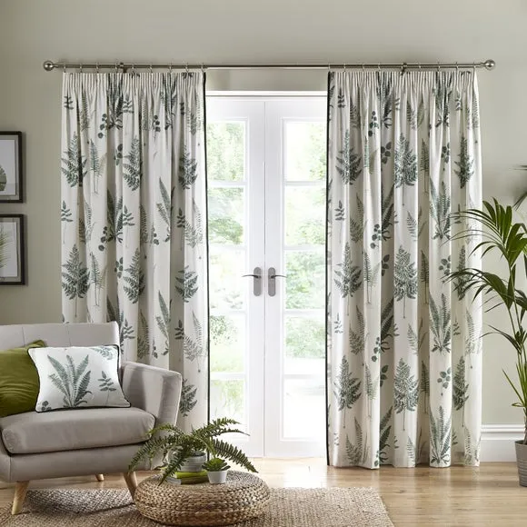 Fern Pencil Pleat Curtains Fully Lined - Green, Cotton alternate view