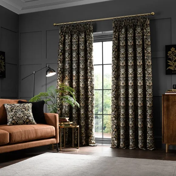 Pencil Pleat Curtains with Lining - Black, Jacquard alternate view