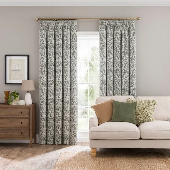 Alora Pencil Pleat Curtains with Thermal Coating - Olive Green, Chenille alternate view
