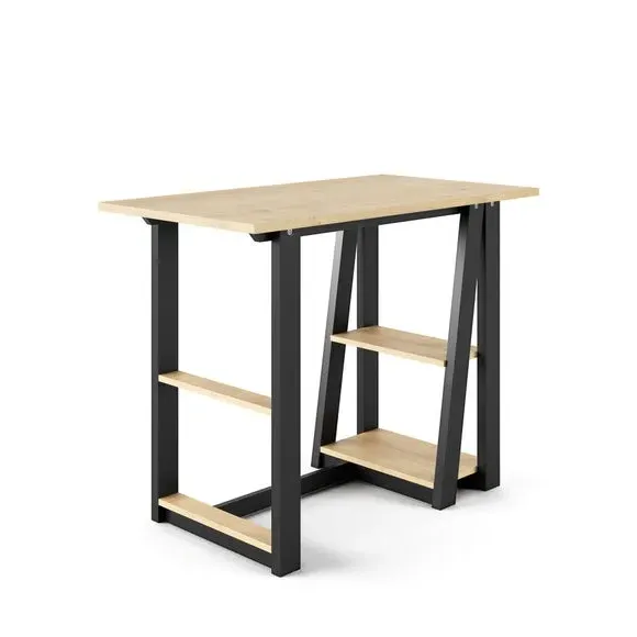Compact Desk with Shelving - Black, Oak Effect alternate view