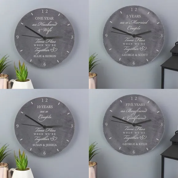 Personalised Wall Clock - Grey, Slate alternate view