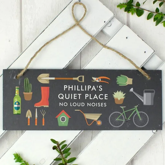 Personalised Garden Printed Hanging Slate Plaque - Grey alternate view