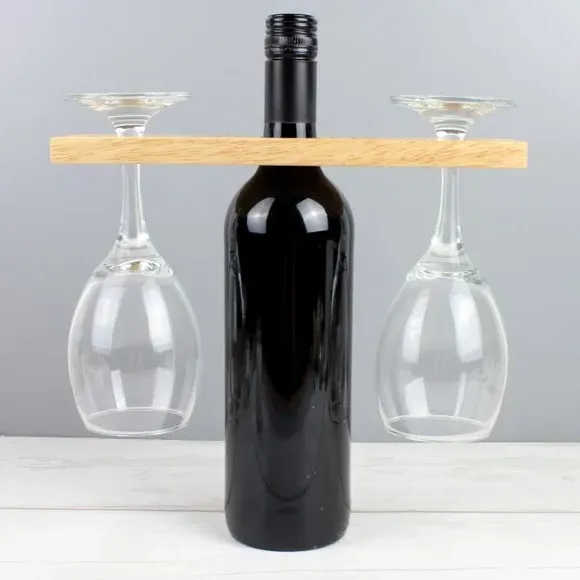 Wine Glass & Bottle Holder - Natural, Wood alternate view
