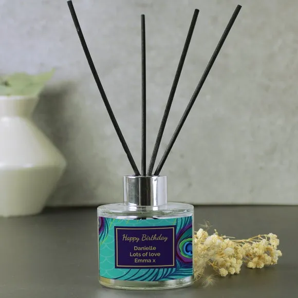 Personalised Reed Diffuser - Green, Peacock Design alternate view