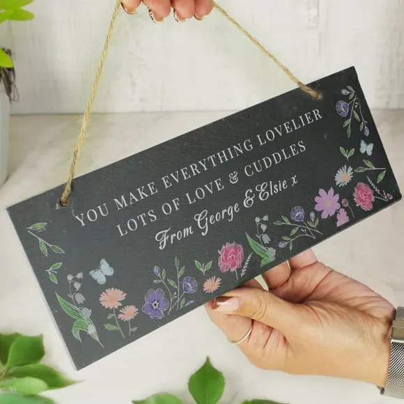 Personalised Garden Sign Wild Flowers - Black, Slate by Dunelm, alternate view