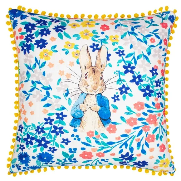 Floral Cushion with Pom-Pom Trim - Multicolor alternate view