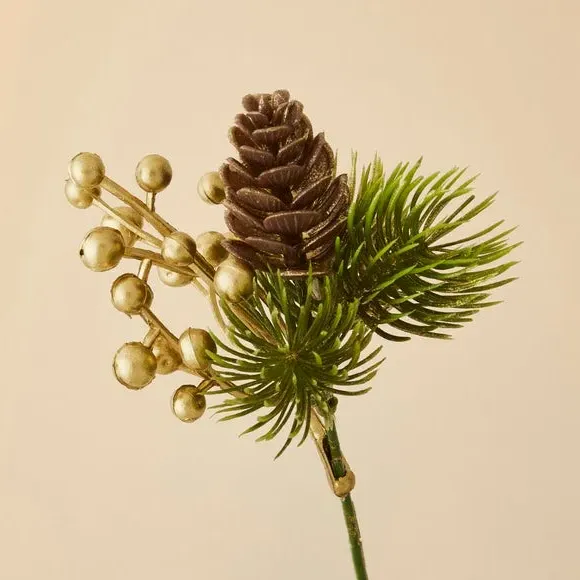 Gold Tipped Pine Cone Pick Tree Decoration - Gold alternate view