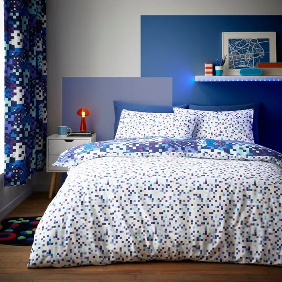 Pixel Reversible Duvet Cover & Pillowcase Set - Blue alternate view