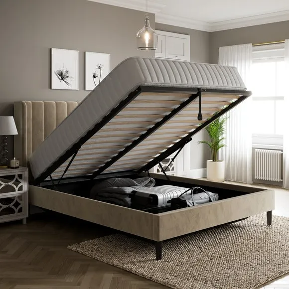 Alara Pleated Ottoman Bed Frame with Storage - Natural, Velvet alternate view