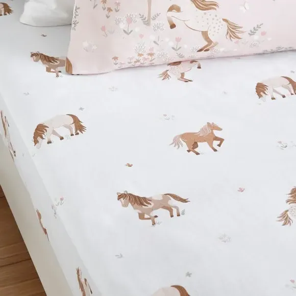 Pony Meadows Set of 2 Fitted Bed Sheets - Light Natural, Cotton alternate view