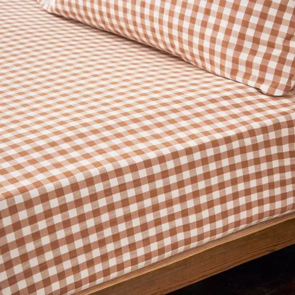Portloe Gingham Fitted Sheet - Natural, Cotton product