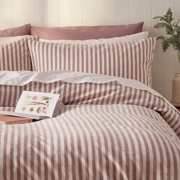 Portloe Stripe Duvet Cover & Pillowcase Set - Mulberry, Cotton alternate view