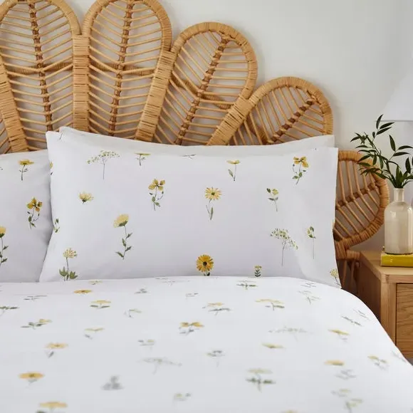 Pressed Floral Duvet Cover & Pillowcase Set - Yellow, Cotton alternate view