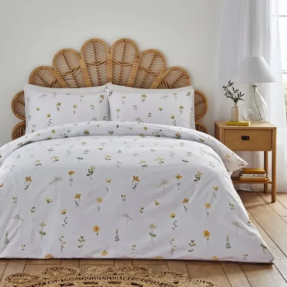 Pressed Floral Duvet Cover & Pillowcase Set - Yellow, Cotton product