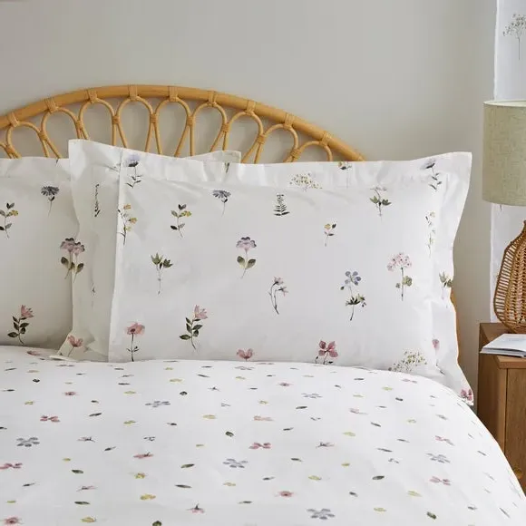 Pressed Floral Oxford Pillowcase - White, Cotton alternate view