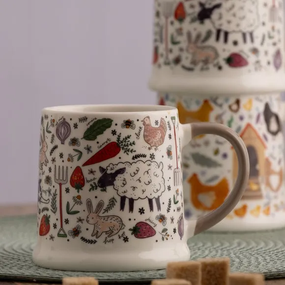 Set of 2 Mugs Country Design - White, Fine China alternate view