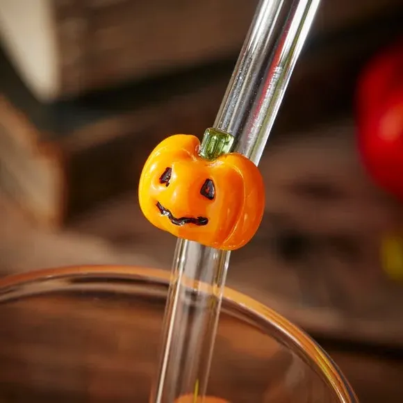 Pumpkin Glass Straws Set of 4 - Orange, Glass alternate view