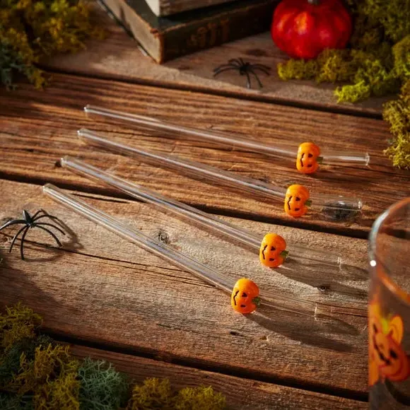 Pumpkin Glass Straws Set of 4 - Orange, Glass product