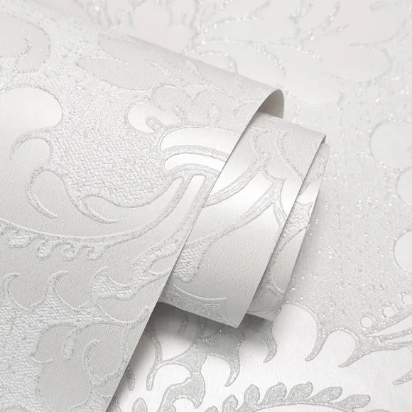 Damask Wallpaper with Glitter Backing - Silver alternate view