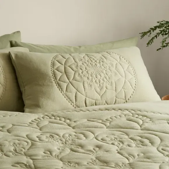Quilted Mandala Duvet Cover and Pillowcase Set - Olive Green, Microfibre alternate view