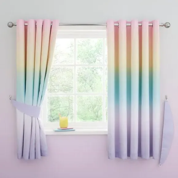 Rainbow Ombre Blackout Eyelet Curtains - Multicolor alternate view