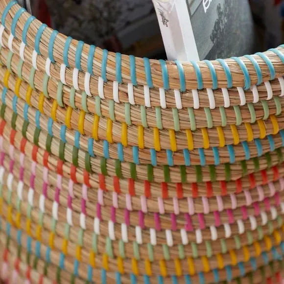 Rainbow Round Woven Storage Basket - Multicolor, Straw alternate view