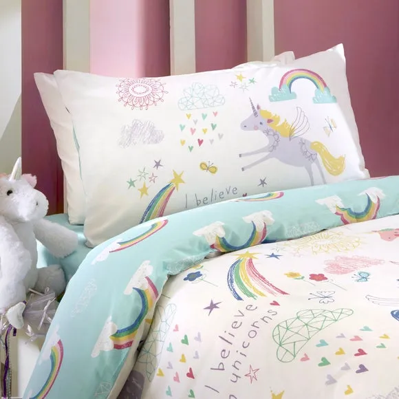 Rainbow Unicorn Duvet Cover & Pillowcase Set - Multicolour, Polyester alternate view