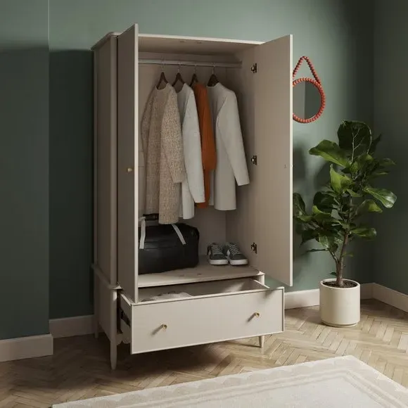 Double Wardrobe with Drawer - Natural, Wood alternate view