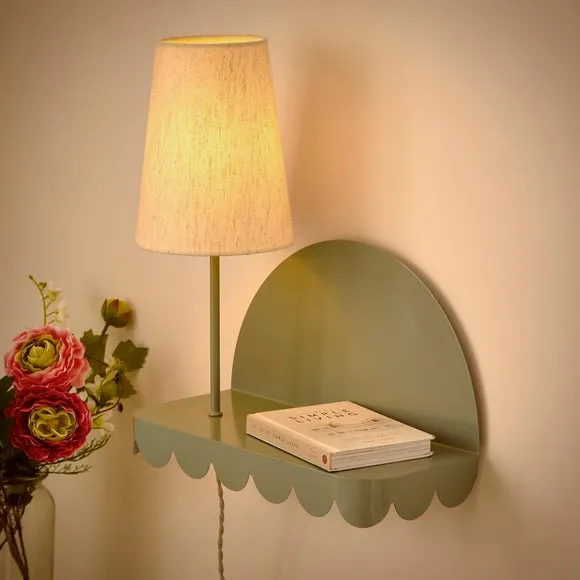 Remi Scalloped Wall Light with Shelf - Green alternate view