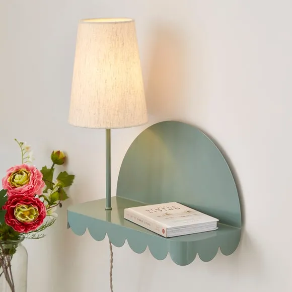 Remi Scalloped Wall Light with Shelf - Green product
