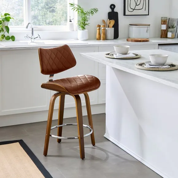 Remy Counter Height Bar Stool - Brown, Faux Leather product