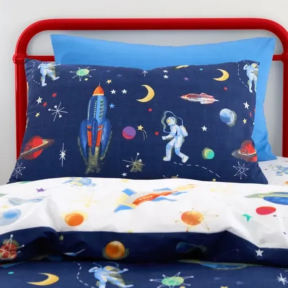 Space Reversible Duvet Cover and Pillowcase Set - Navy Blue, Cotton alternate view