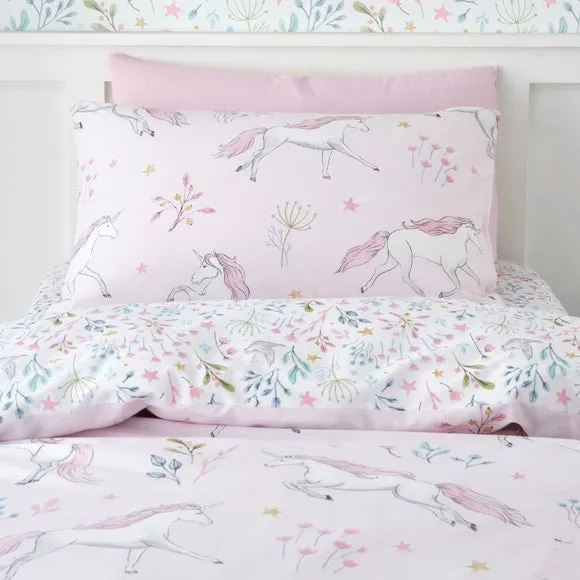Unicorn Enchanted Duvet Cover and Pillowcase Set - Pink, Polycotton alternate view
