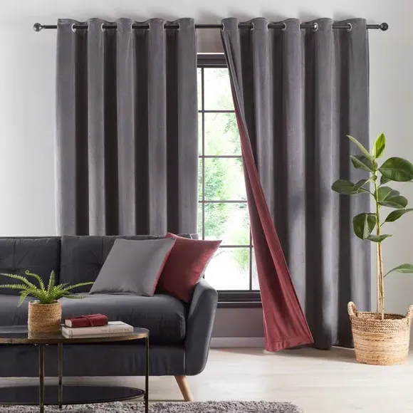 Reversible Eyelet Curtains - Wine Red, Velour alternate view