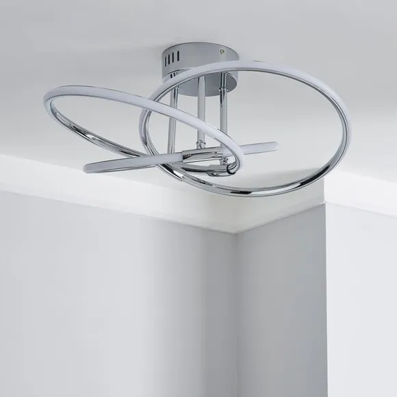 Rhona Interlocking Ring LED Semi Flush Ceiling Light - Silver alternate view
