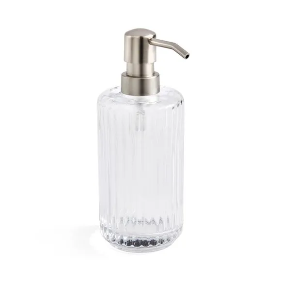 Ribbed Glass Soap Dispenser - Silver alternate view