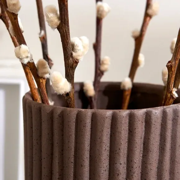 Ribbed Vase with Fluted Design - Bitter Chocolate Brown, Stoneware alternate view