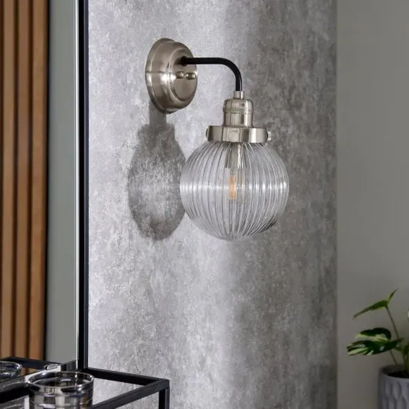 Broden Ribbed Round Wall Light - Chrome alternate view