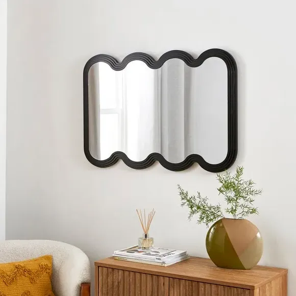 Ribbed Wavy Wall Mirror - Black alternate view